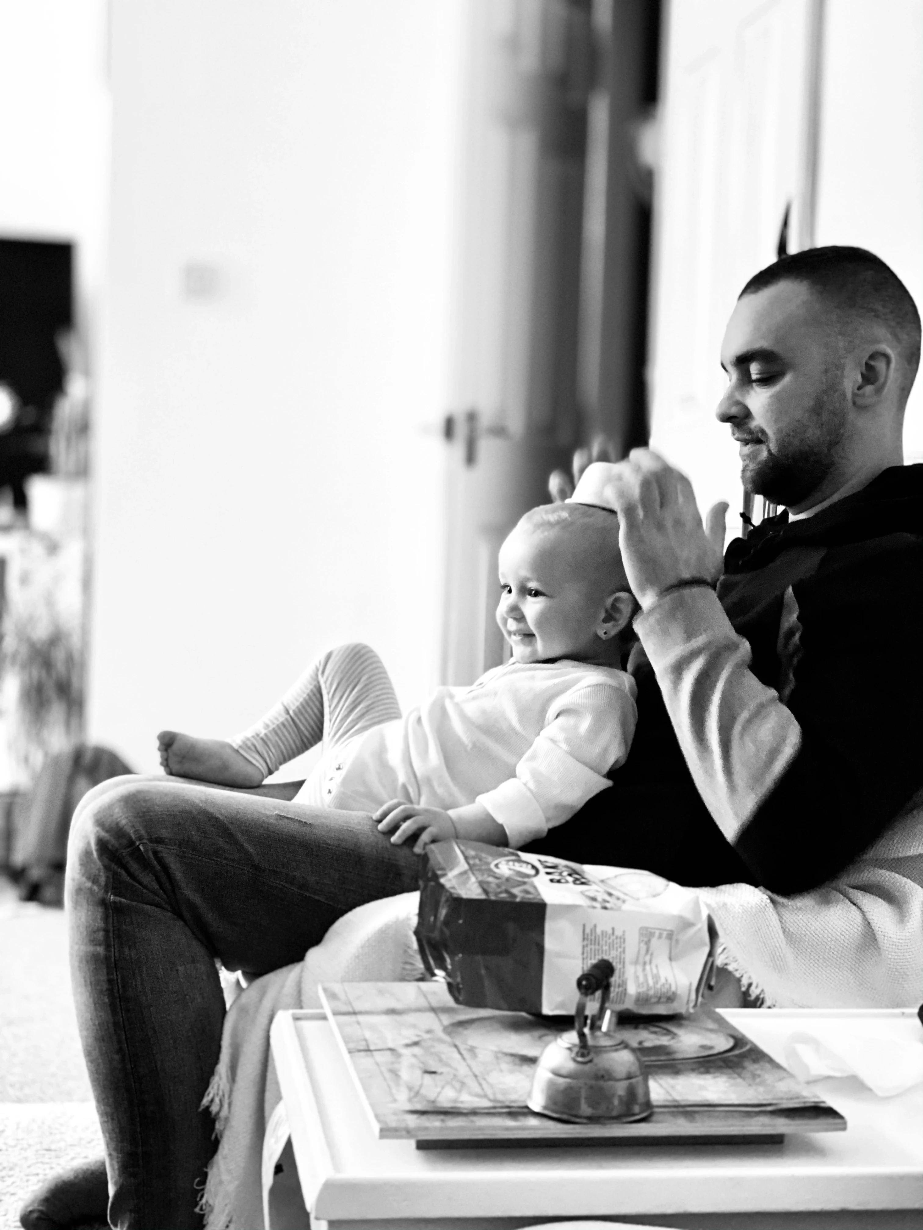 Happy child with her father